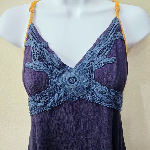 Dress – Miss Me – Navy Blue – Lace Trim Rayon Adjustable Strap Asymmetrical Hem - Picture 4 of 12